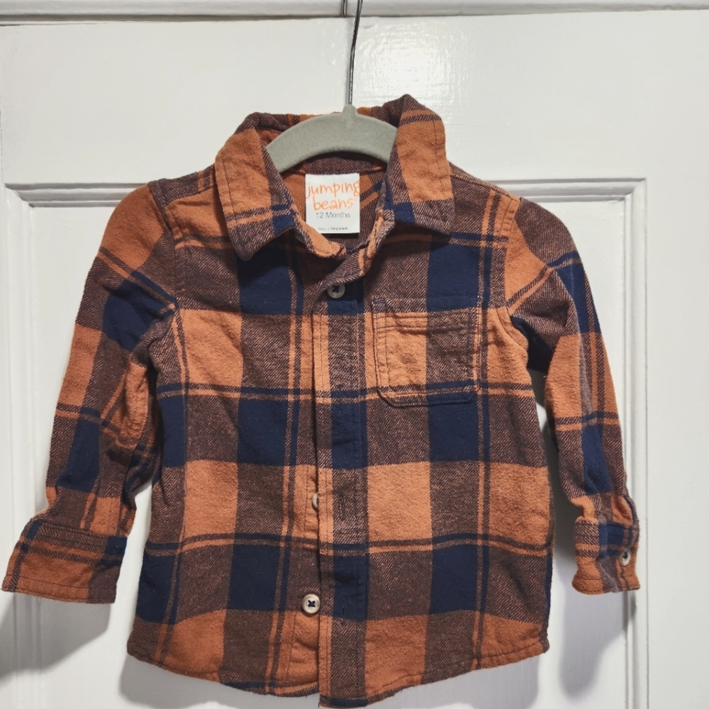 Jumping Beans Kids Plaid Shirt - Orangish Brown and Blue